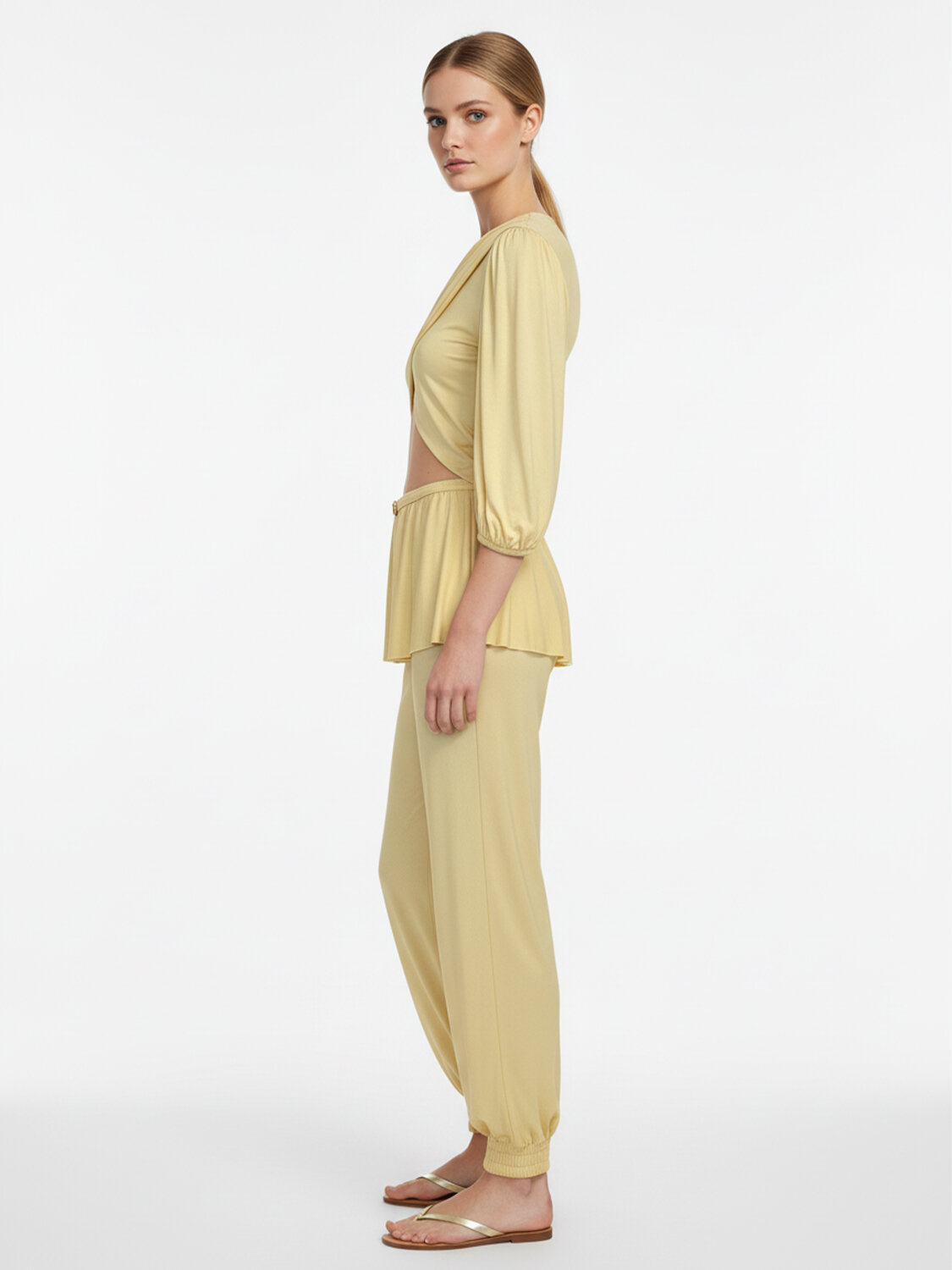 Sarı Doğal Dökümlü Oversize Pantolon - 4