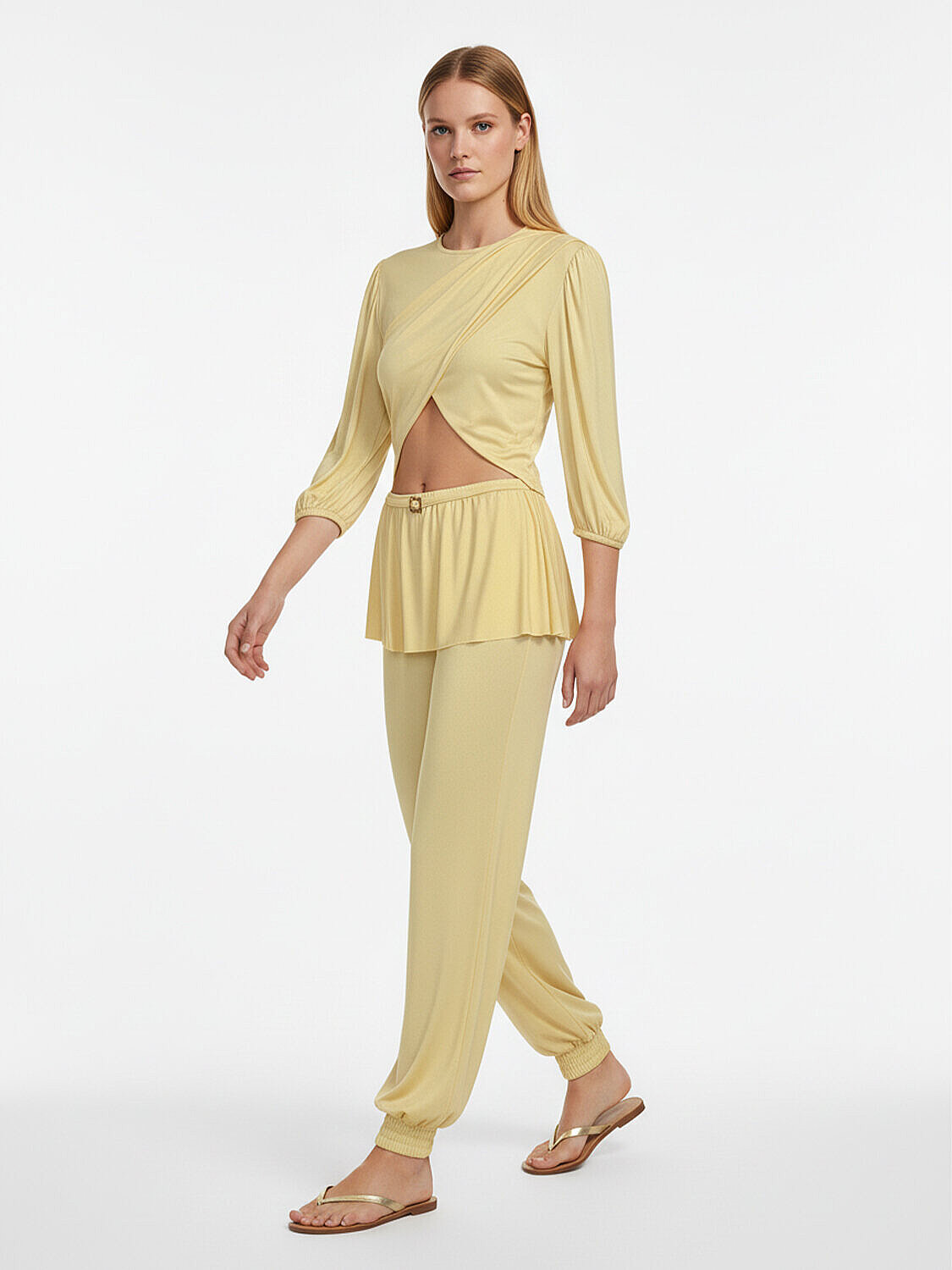 Sarı Doğal Dökümlü Oversize Pantolon (3)