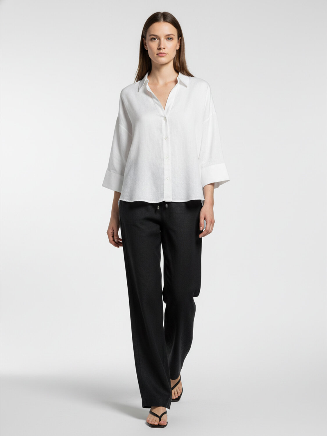 Siyah %100 Keten Oversize Pantolon - 3