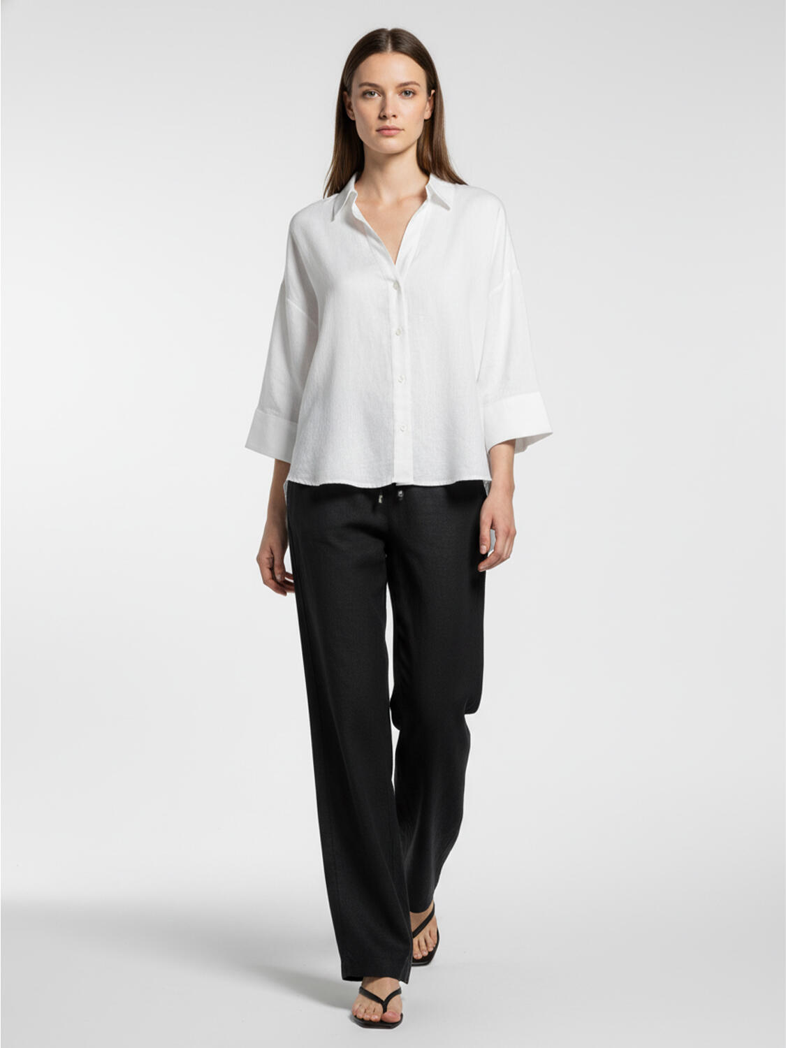 Siyah %100 Keten Oversize Pantolon - 3