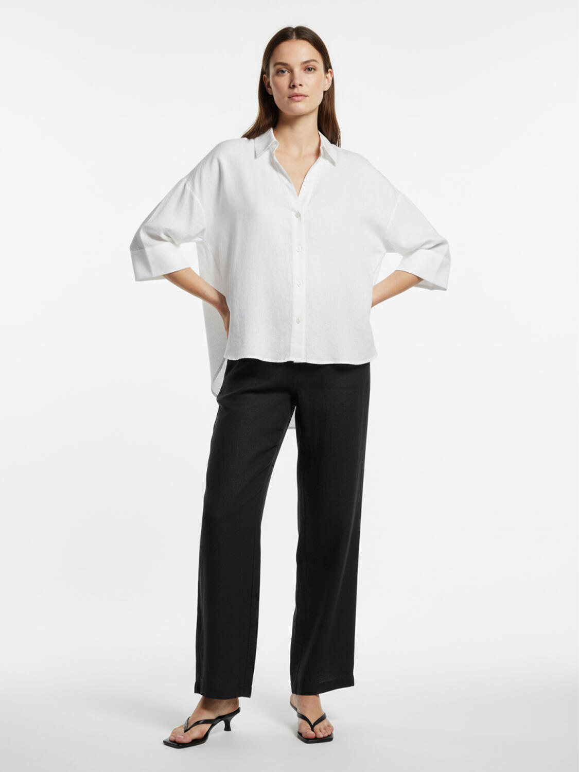 Siyah %100 Keten Oversize Pantolon - 2