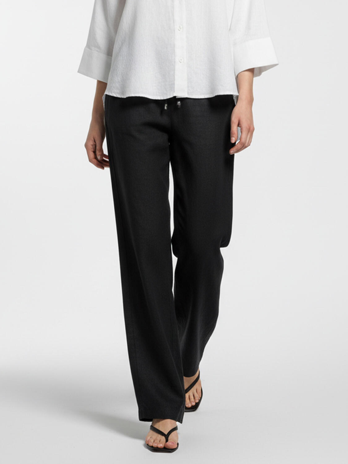 Siyah %100 Keten Oversize Pantolon - 1