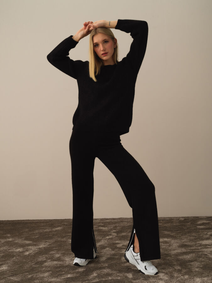 Siyah Regular Fit Yünlü Pantolon - 2