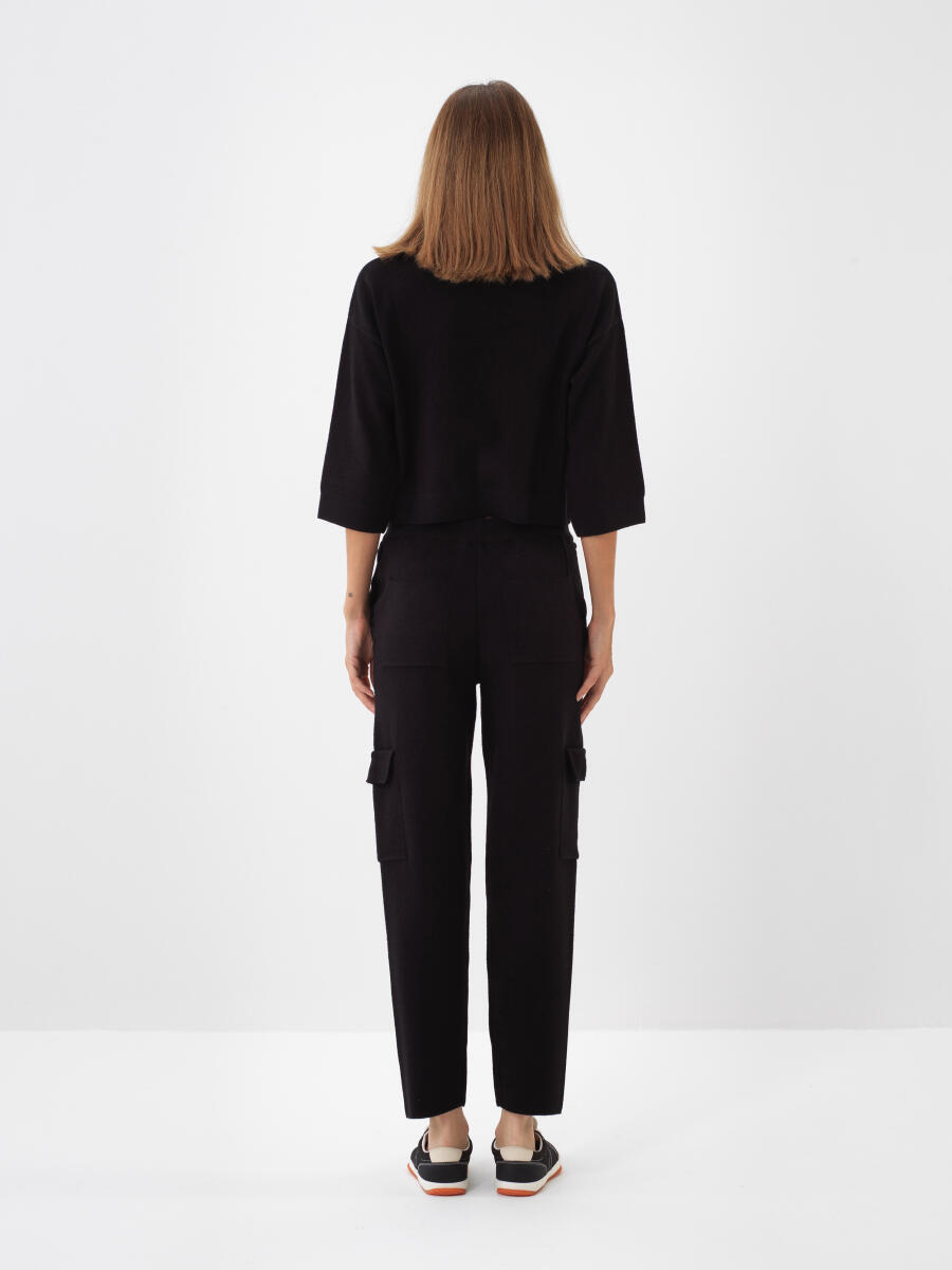 Siyah Doğal Yün Dokulu Regular Fit Pantolon - 4