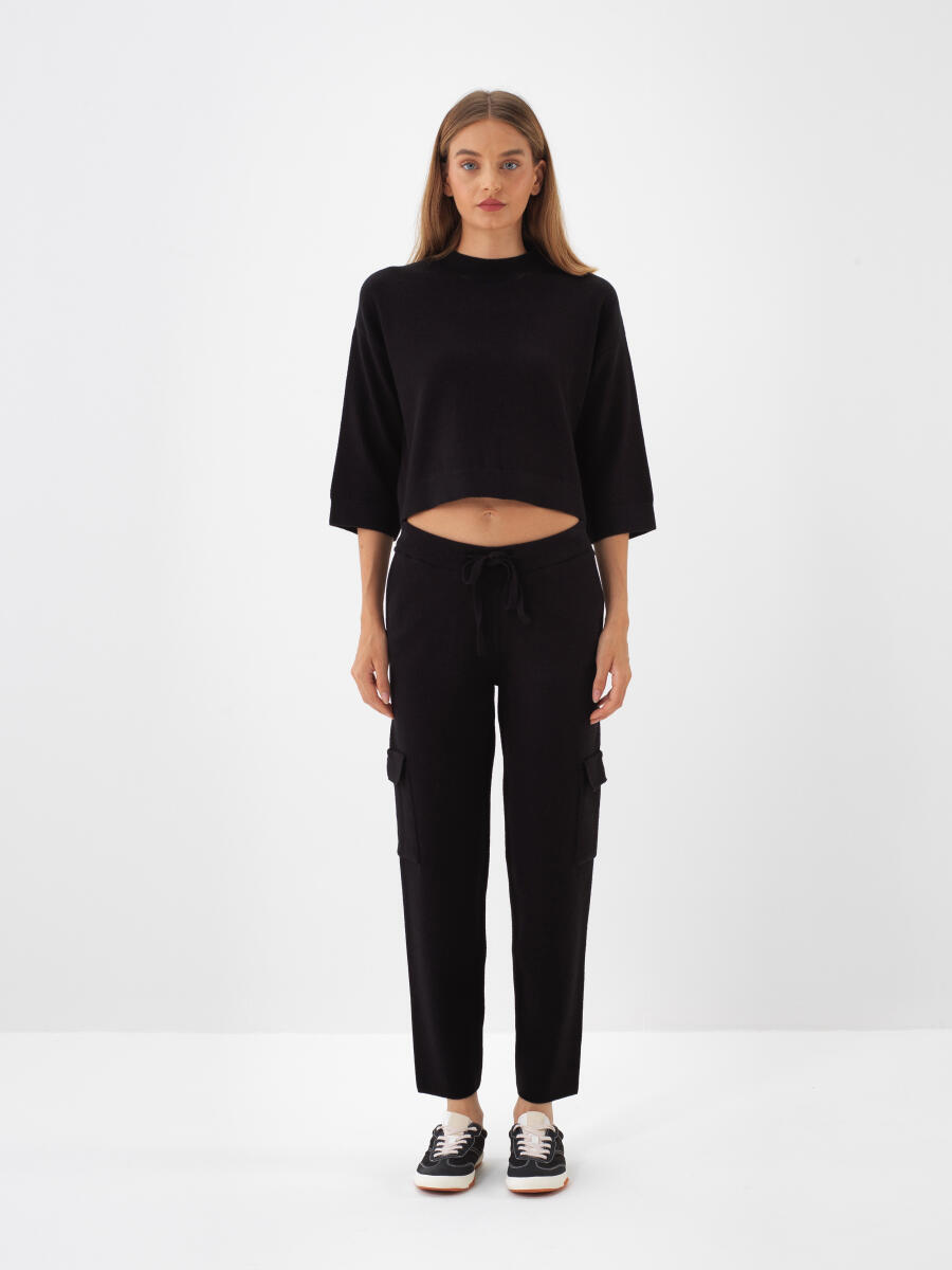 Siyah Doğal Yün Dokulu Regular Fit Pantolon - 2