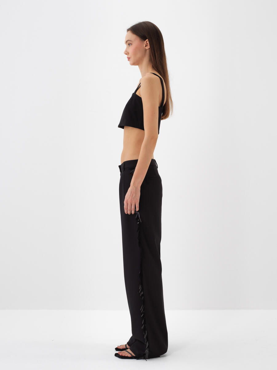 Siyah Esnek Dokulu Oversize Pantolon - 4