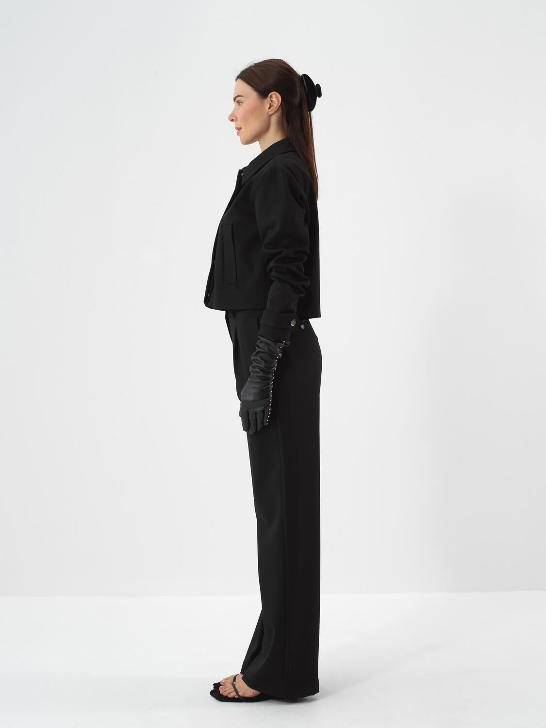 Siyah Esnek Dokulu Oversize Pantolon - 3