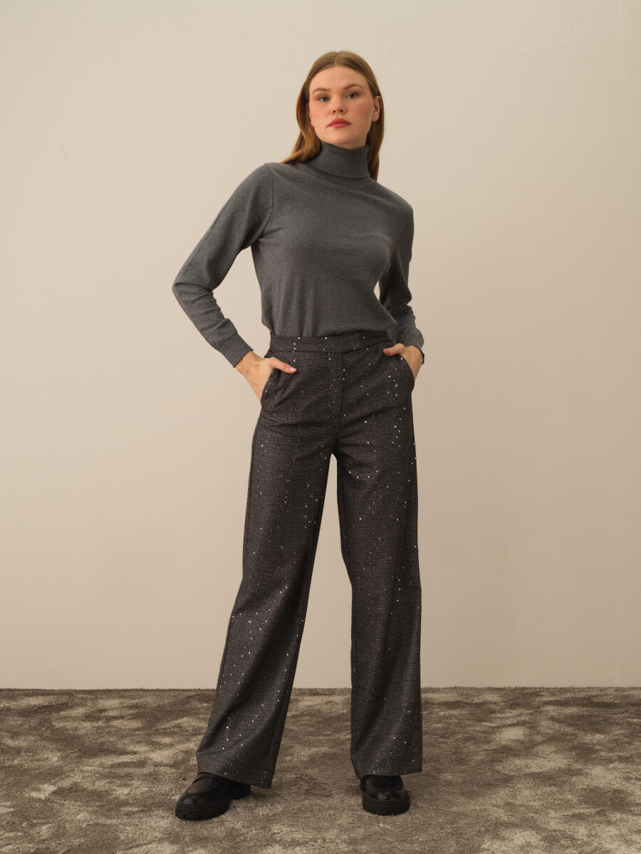 Siyah Esnek Dokulu Regular Fit Pantolon - 2