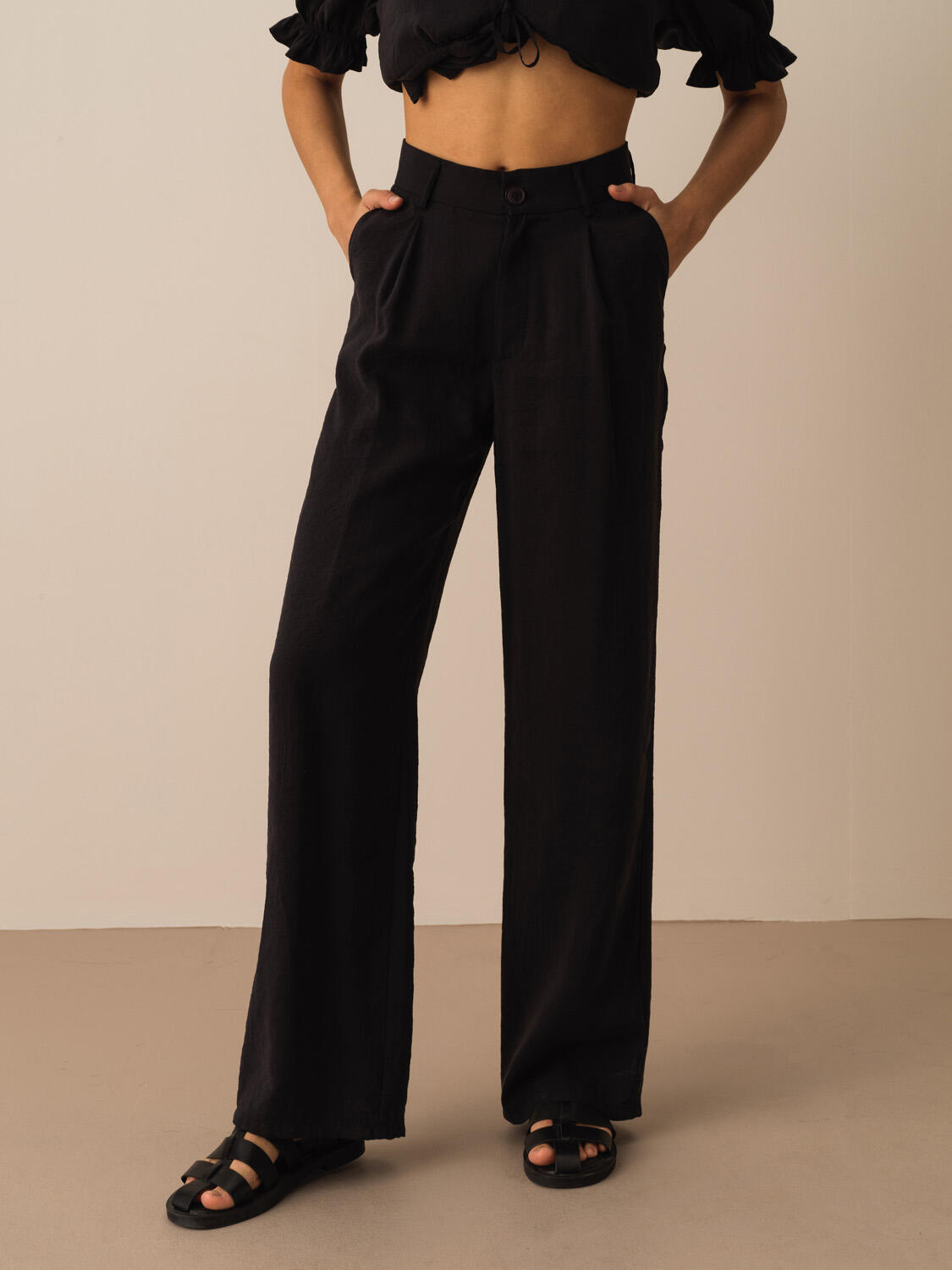 Siyah Modal Karışımlı Oversize Pantolon