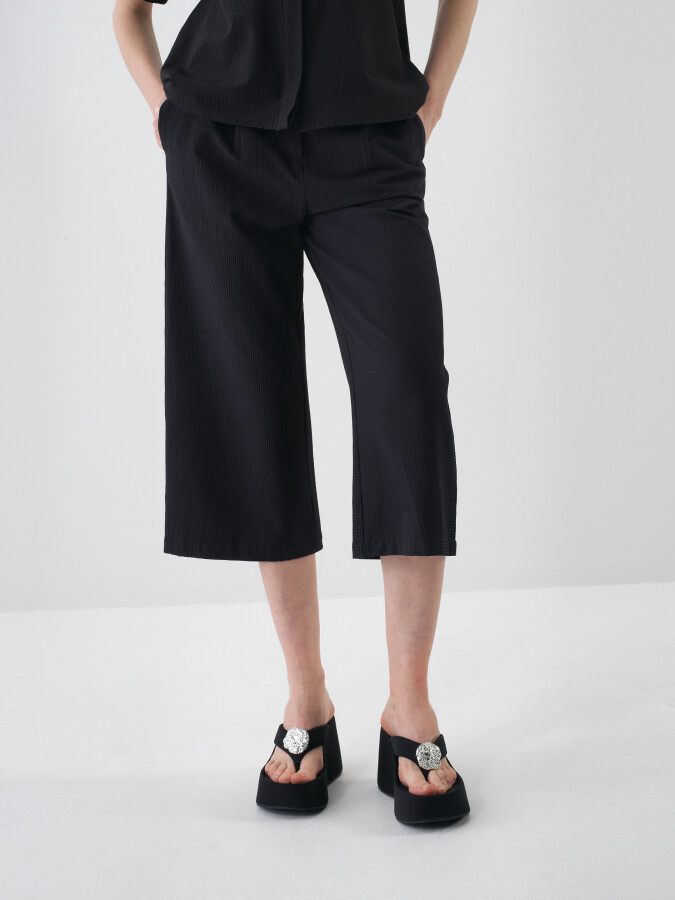 Siyah Pamuk Dokulu Oversize Pantolon - 1