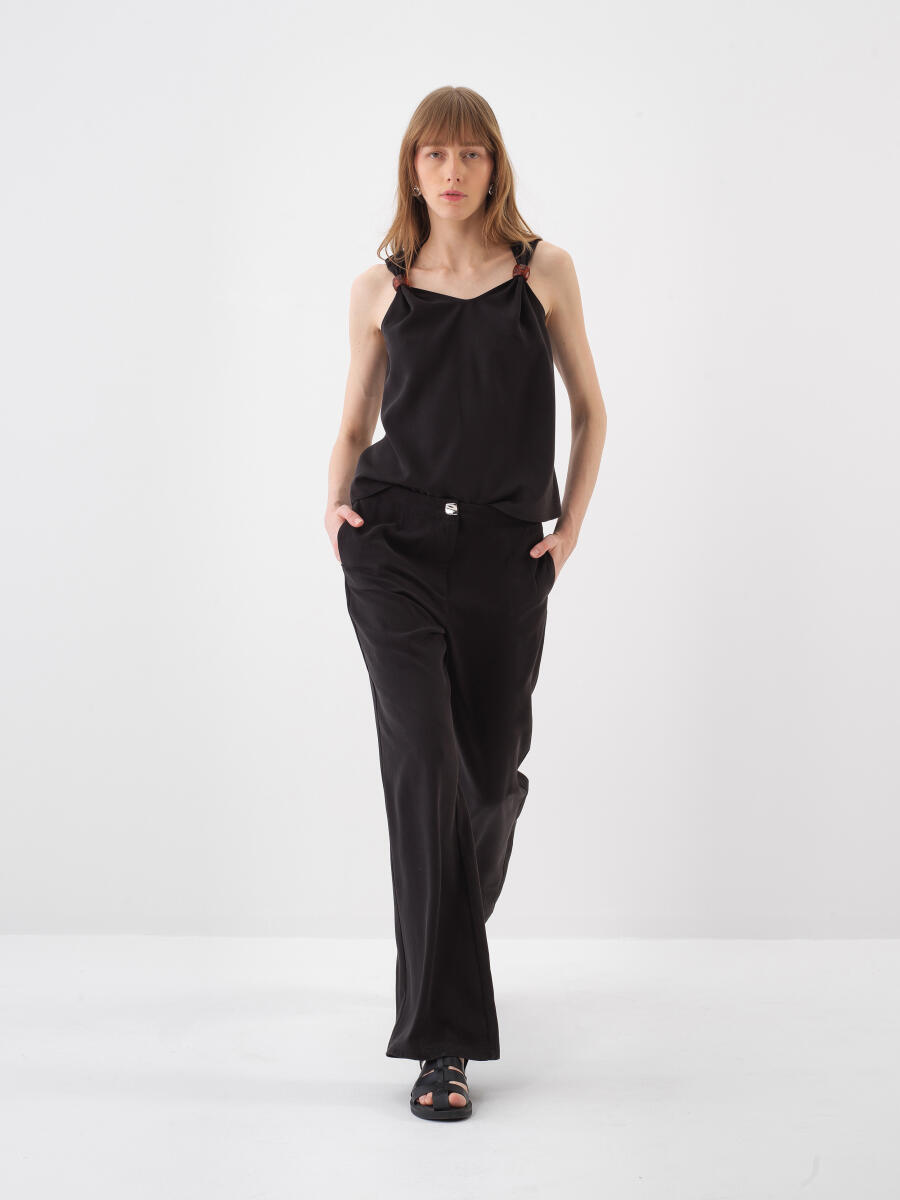 Siyah Doğal Akışlı Oversize Pantolon - 2
