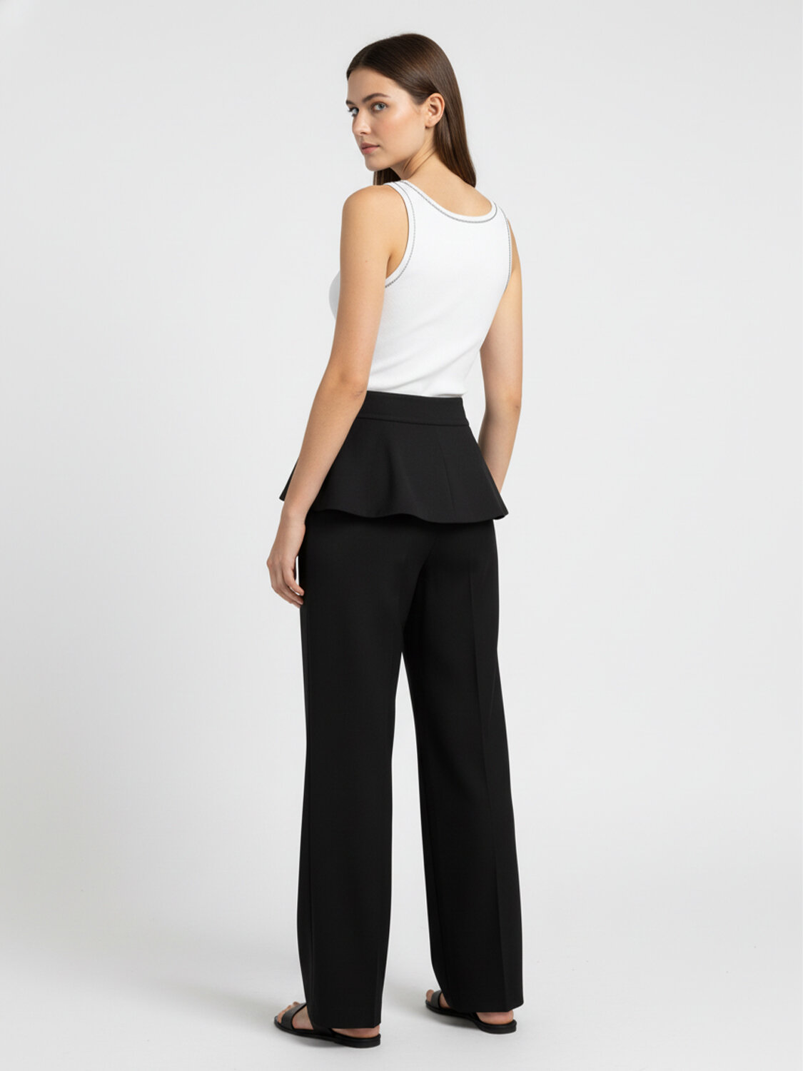 Siyah Pamuk Dokulu Regular Fit Pantolon - 4