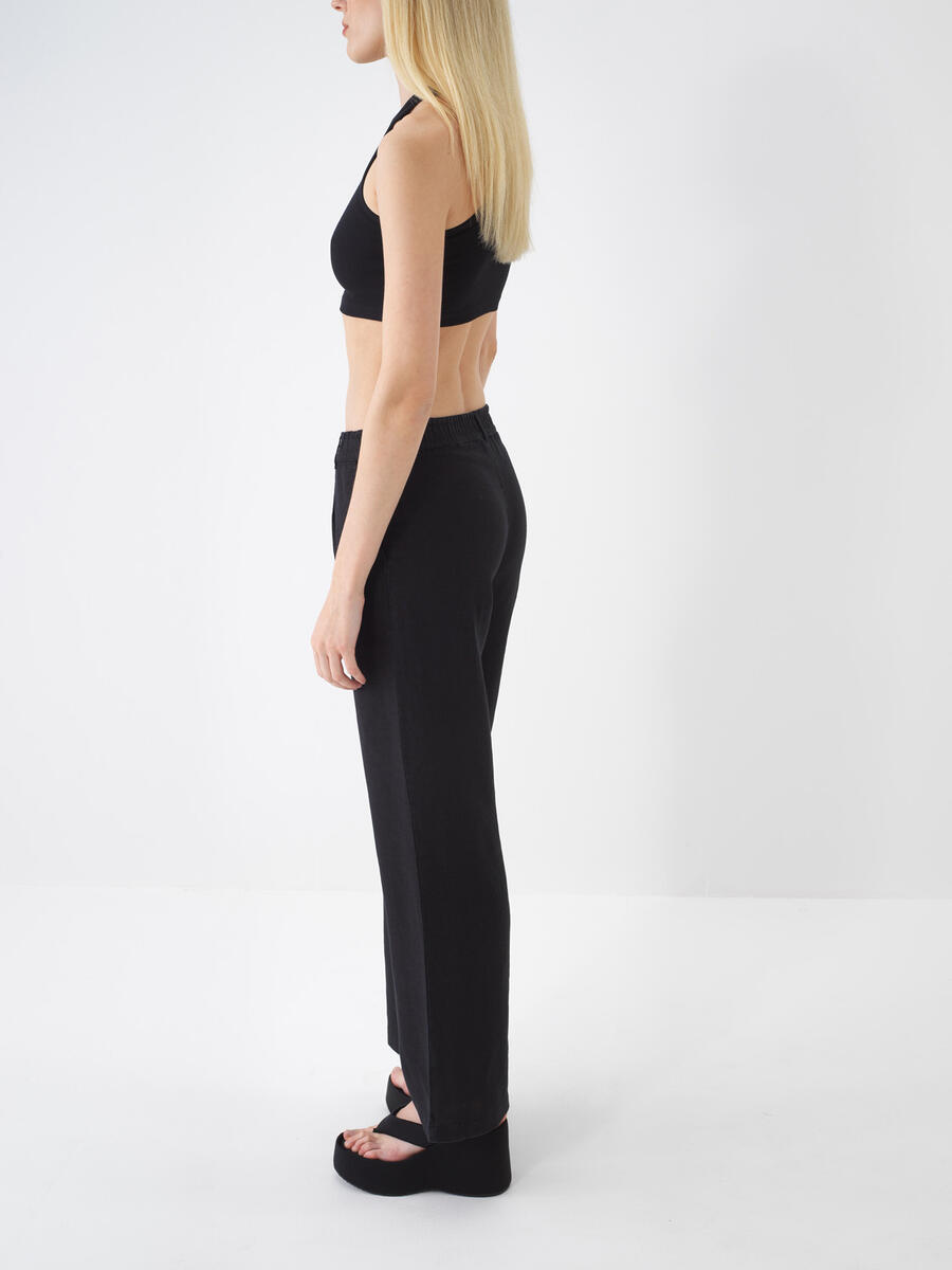 Siyah %100 Keten Regular Fit Pantolon - 3