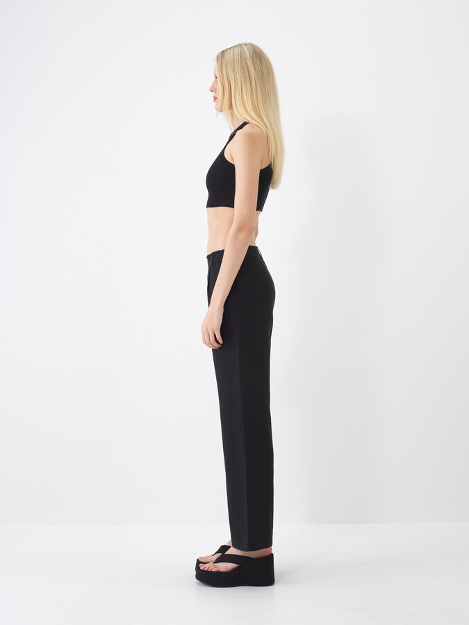 Siyah %100 Keten Regular Fit Pantolon - 5