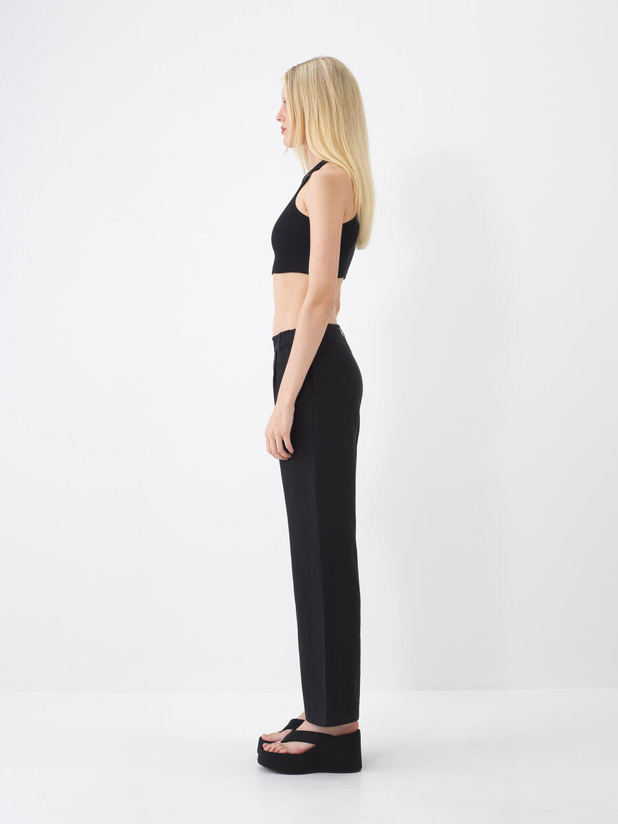 Siyah %100 Keten Regular Fit Pantolon - 5