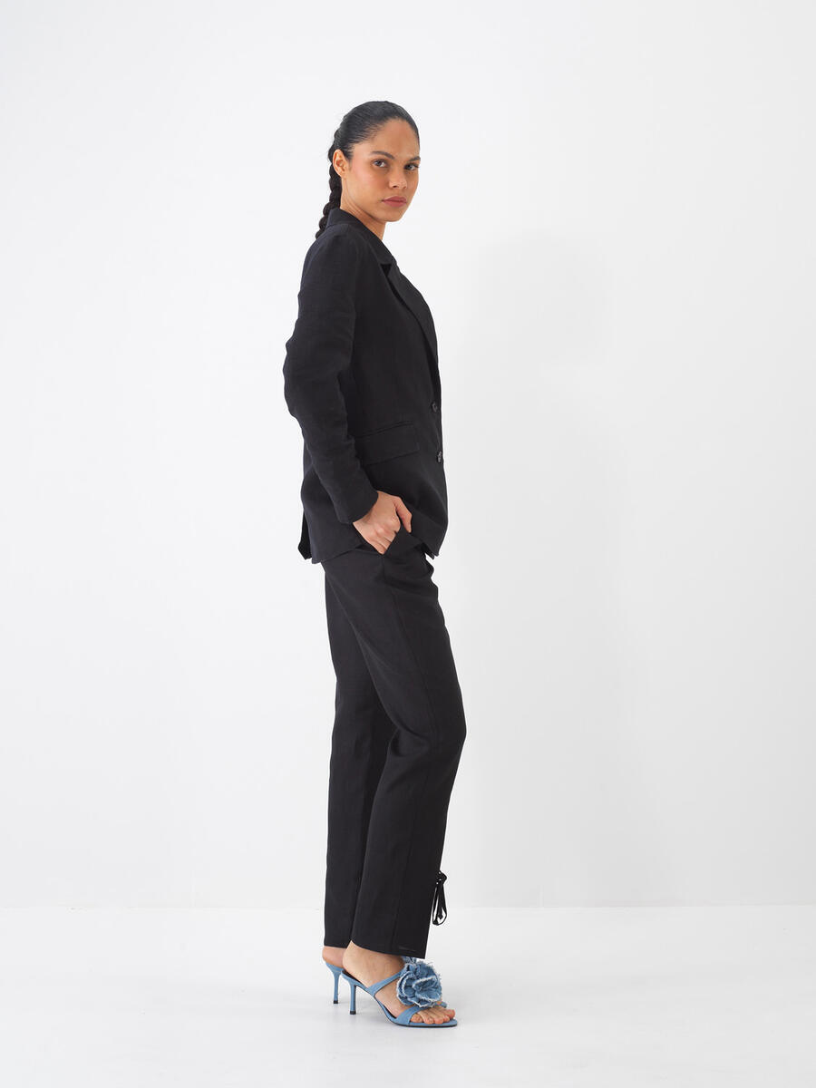 Siyah %100 Keten Regular Fit Pantolon - 3