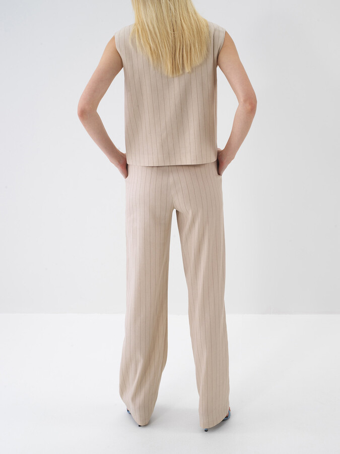 Taş Rengi Keten Karışımlı Oversize Pantolon - 5
