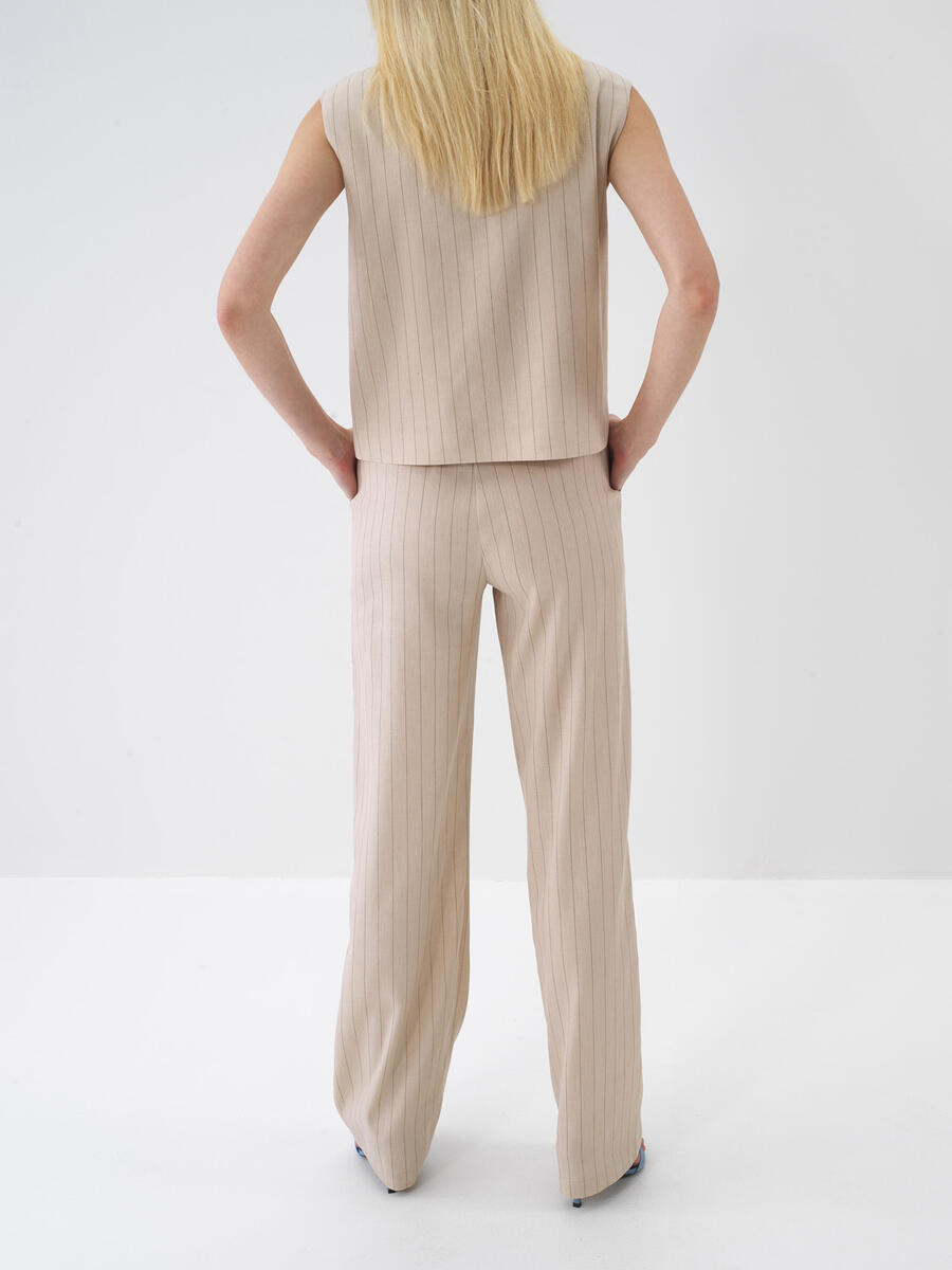 Taş Rengi Keten Karışımlı Oversize Pantolon - 5