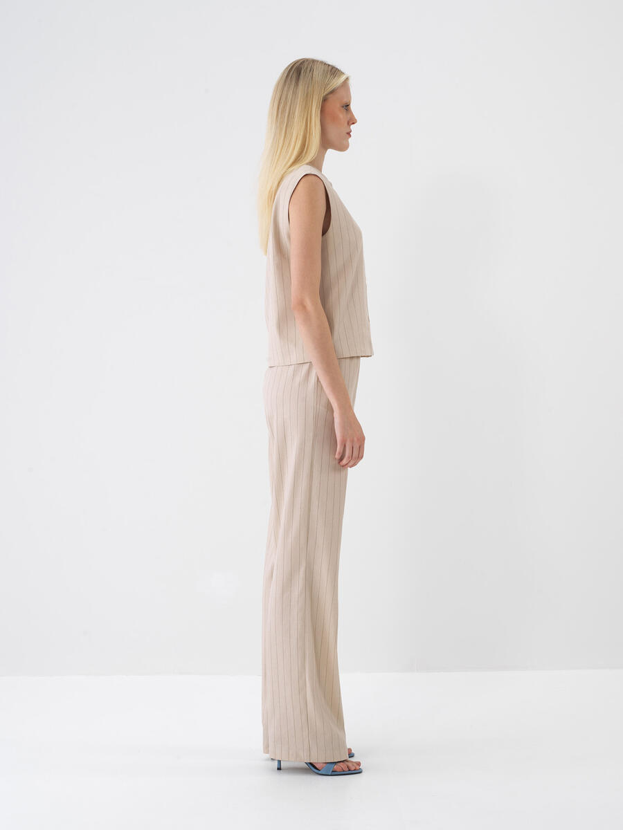 Taş Rengi Keten Karışımlı Oversize Pantolon - 3