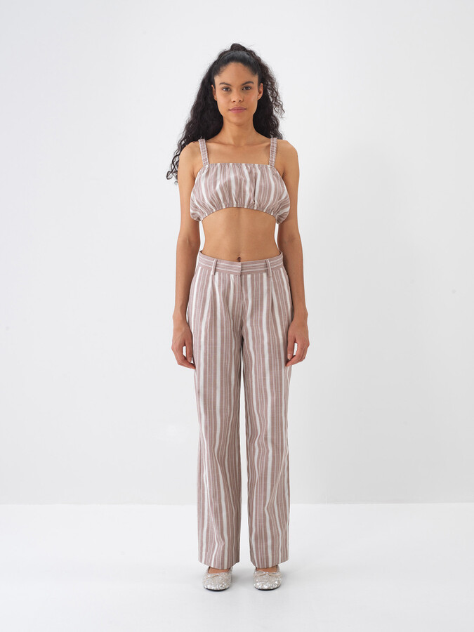 Taş Rengi Keten Karışımlı Regular Fit Pantolon - 1