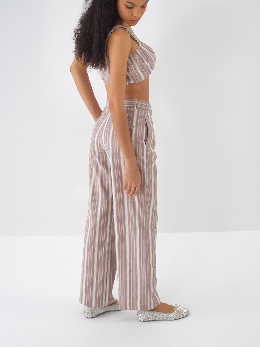 Taş Rengi Keten Karışımlı Regular Fit Pantolon - 4