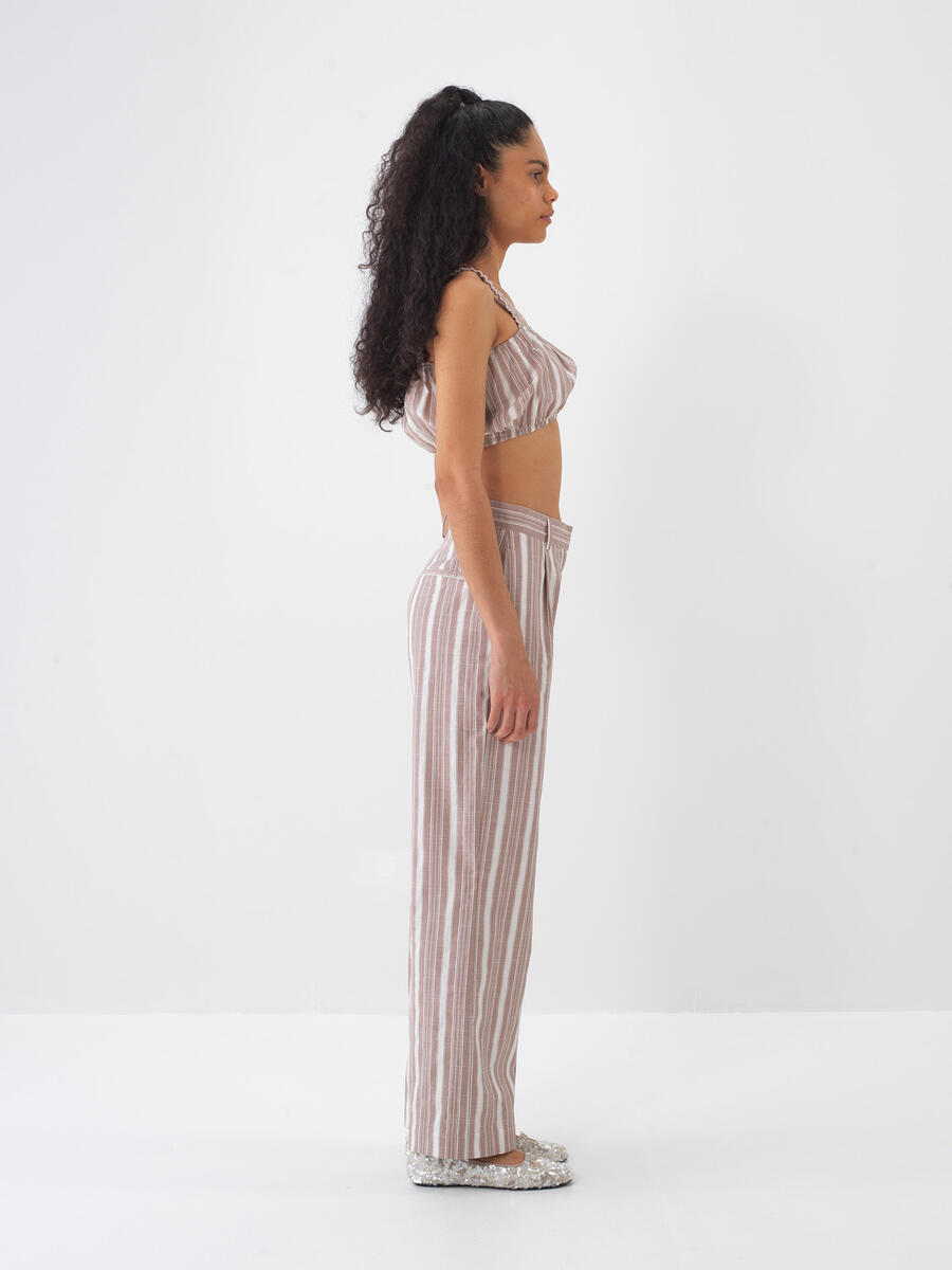 Taş Rengi Keten Karışımlı Regular Fit Pantolon - 2