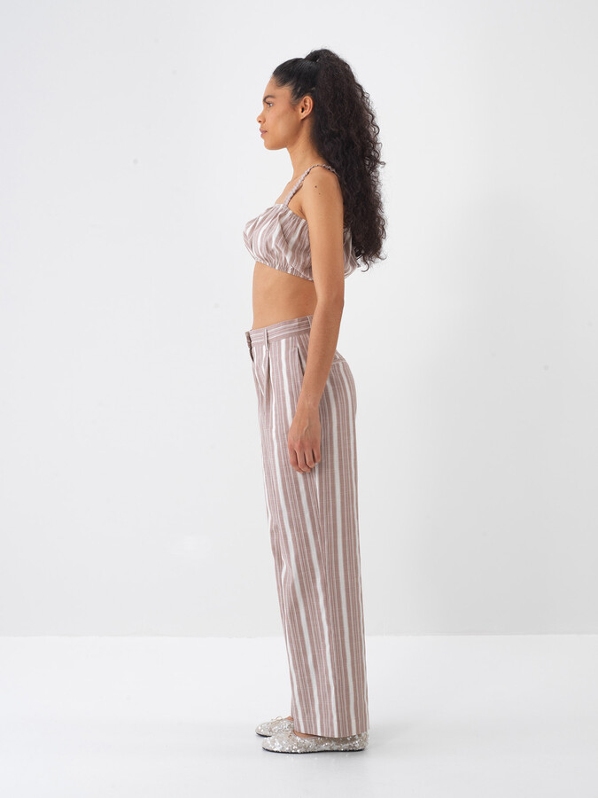 Taş Rengi Keten Karışımlı Regular Fit Pantolon - 3