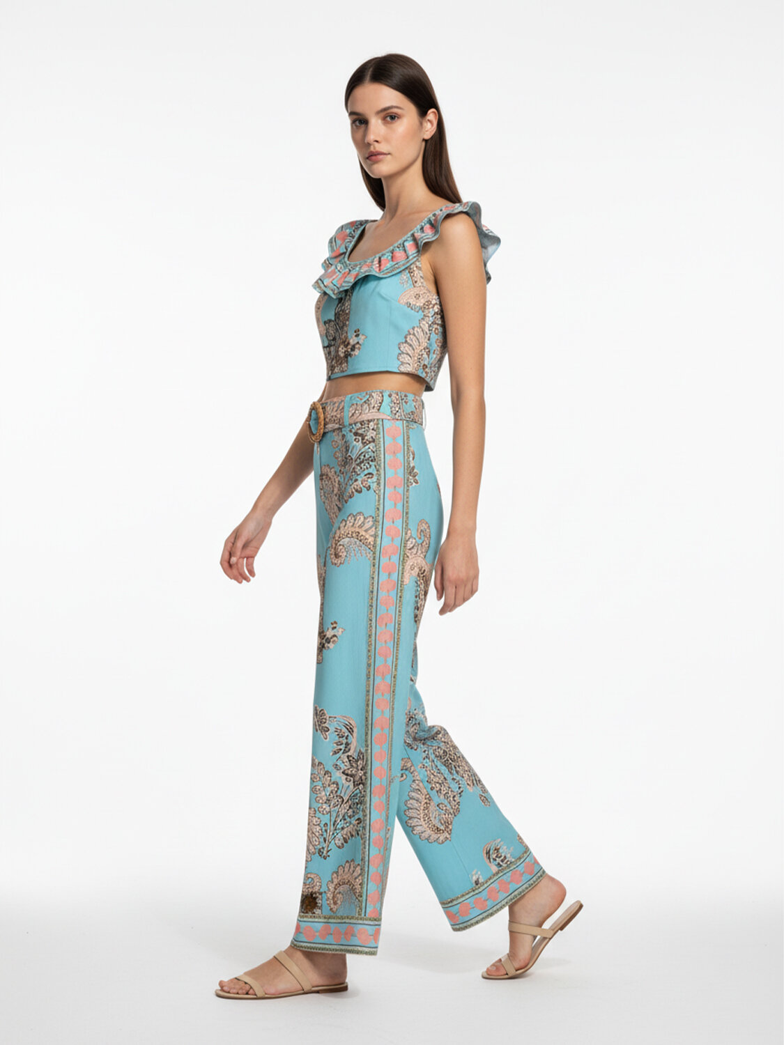 Turkuaz Pamuk Dokulu Regular Fit Pantolon - 3