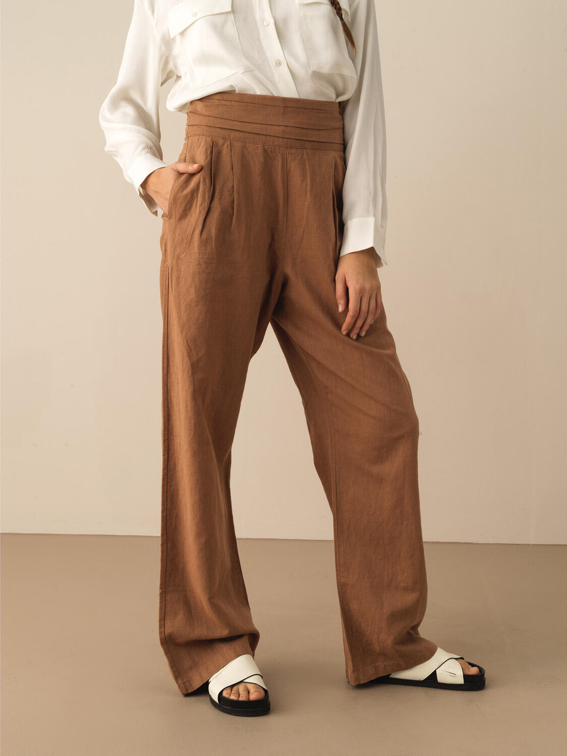 Vizon %100 Keten Oversize Pantolon
