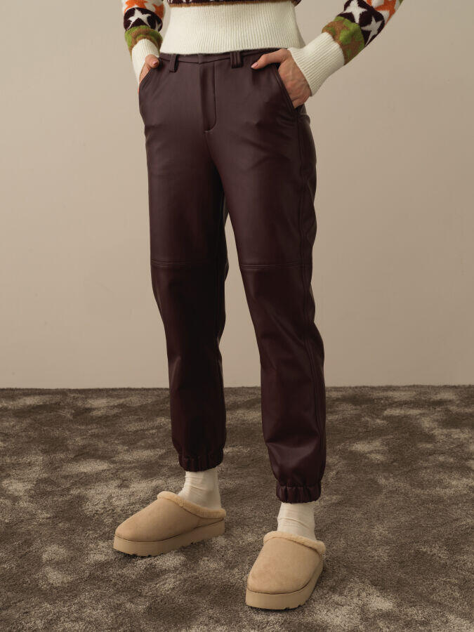 Xint Toptan Bordo Pamuk Dokulu Regular Fit Pantolon