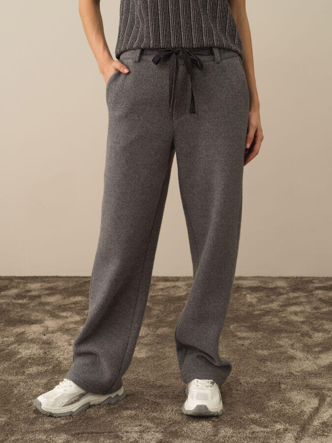 Xint Toptan Koyu Gri Pamuk Dokulu Oversize Pantolon