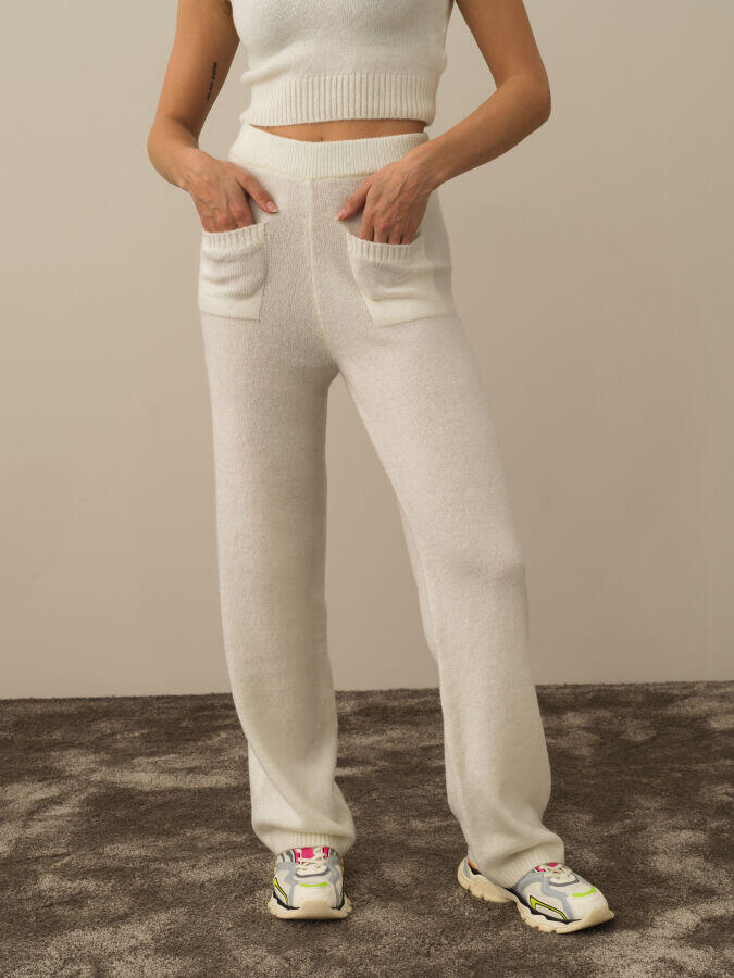 Xint Toptan Kırık Beyaz Lüks Pamuk Dokulu Regular Fit Pantolon
