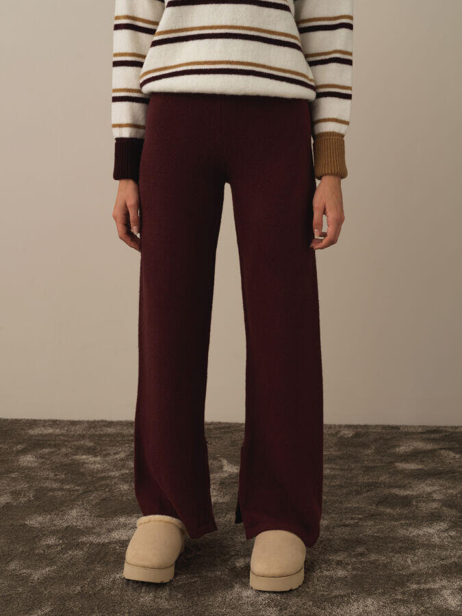 Xint Toptan Bordo Doğal Yün Dokulu Regular Fit Pantolon