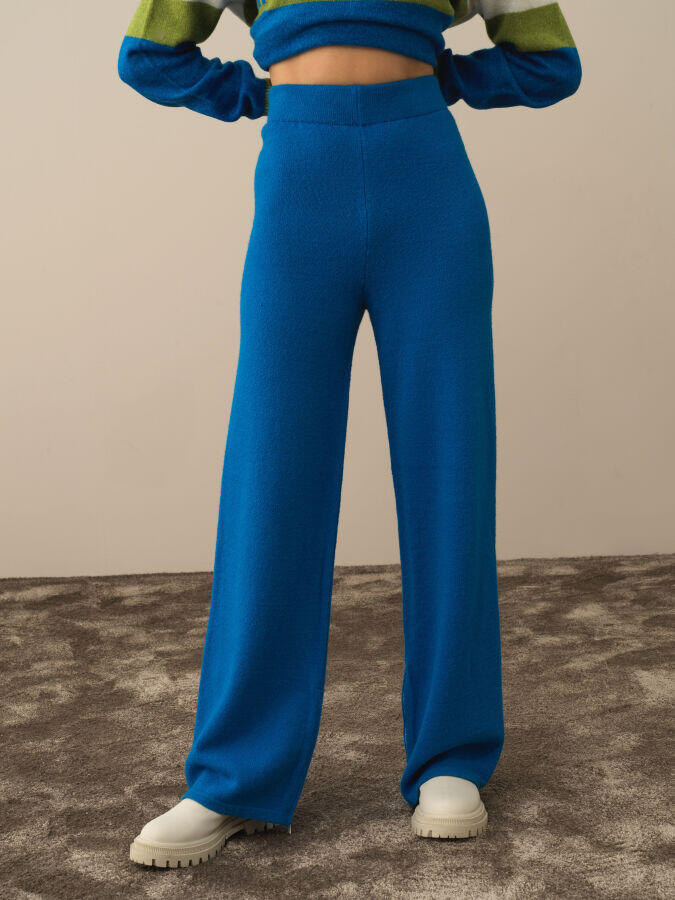 Xint Toptan Mavi Doğal Yün Dokulu Regular Fit Pantolon