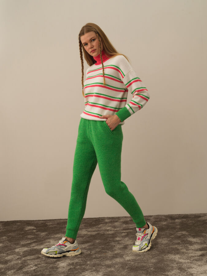 Yeşil Lüks Pamuk Dokulu Regular Fit Pantolon - Xint