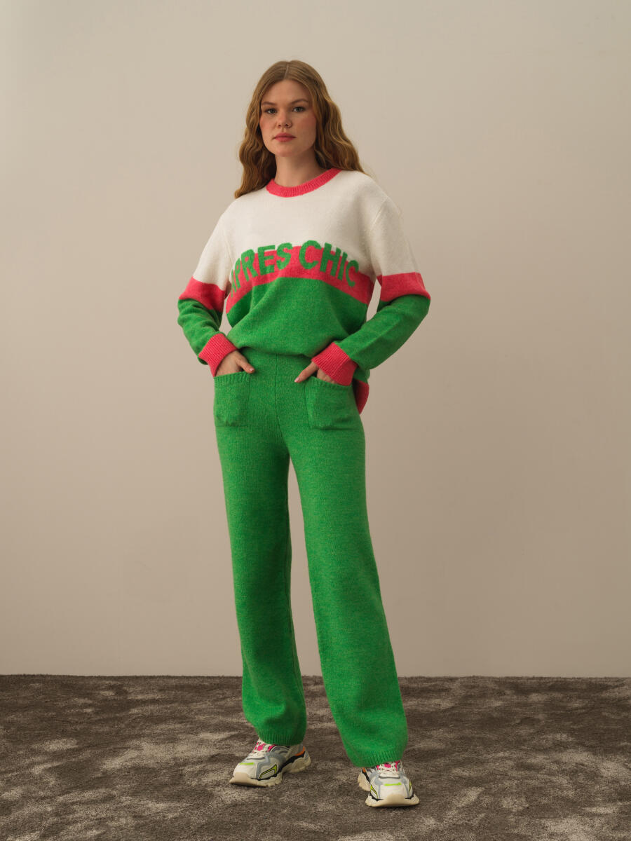 Yeşil Lüks Pamuk Dokulu Regular Fit Pantolon - 2