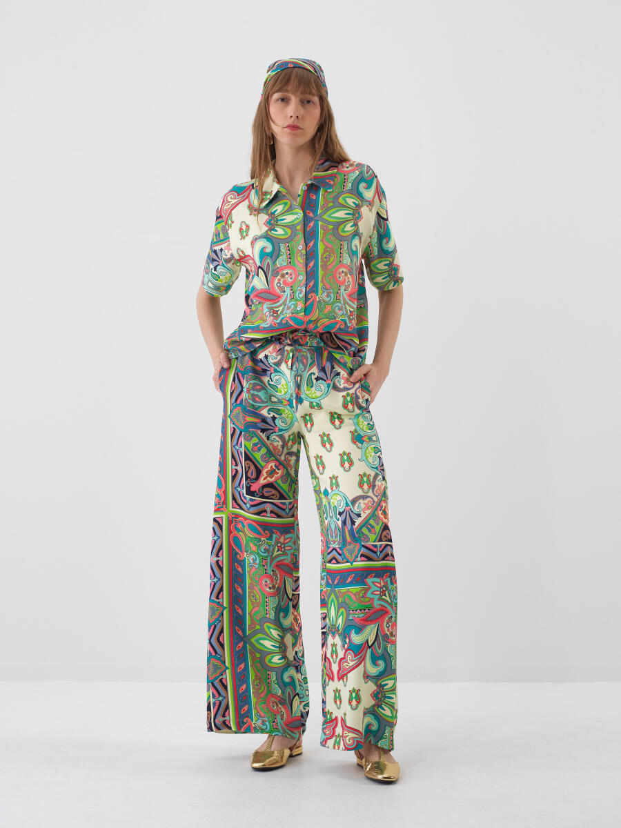 Yeşil Doğal Dökümlü Oversize Pantolon - 2