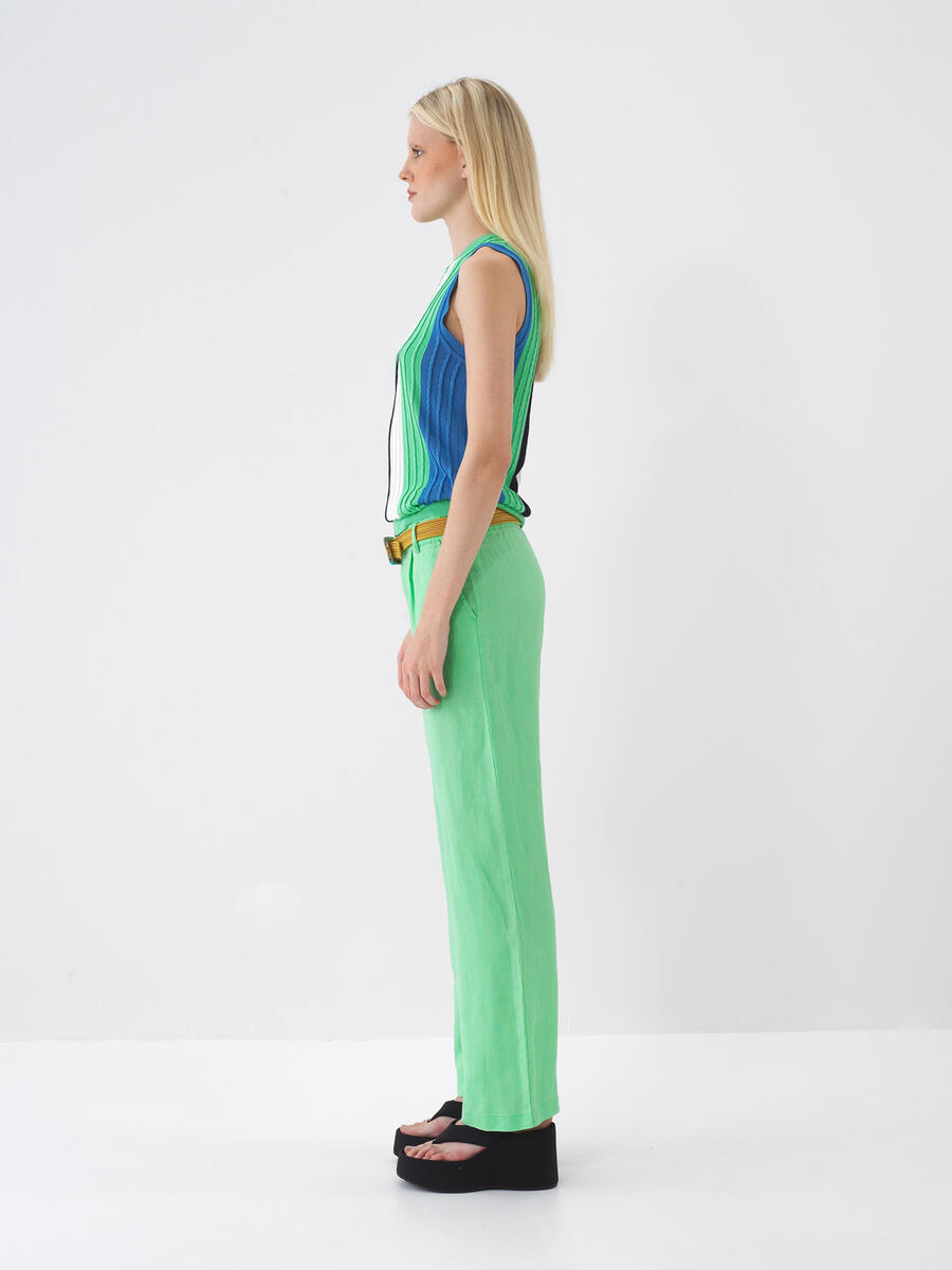 Yeşil %100 Keten Regular Fit Pantolon - 5