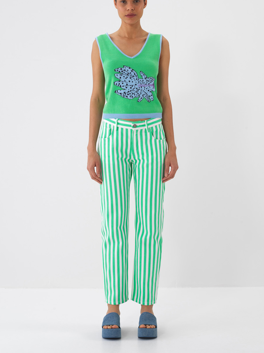 Yeşil Pamuk Dokulu Regular Fit Pantolon