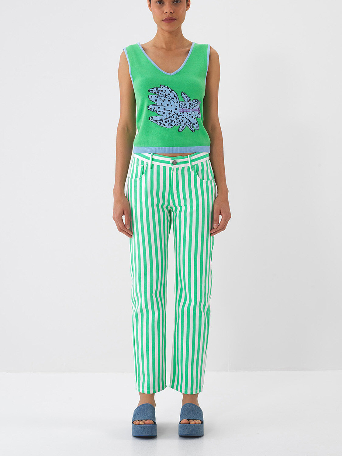 Yeşil Pamuk Dokulu Regular Fit Pantolon