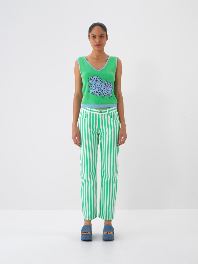 Yeşil Pamuk Dokulu Regular Fit Pantolon - 1