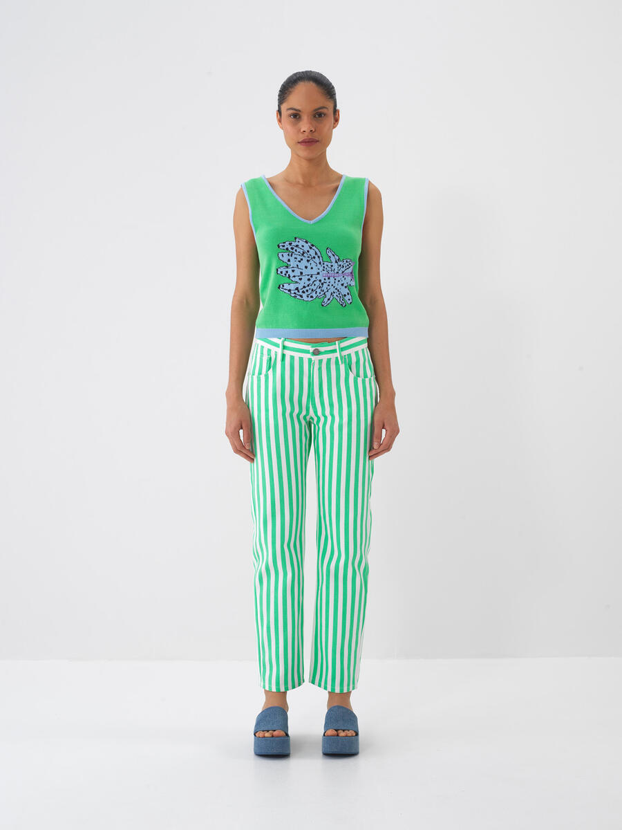 Yeşil Pamuk Dokulu Regular Fit Pantolon - 1