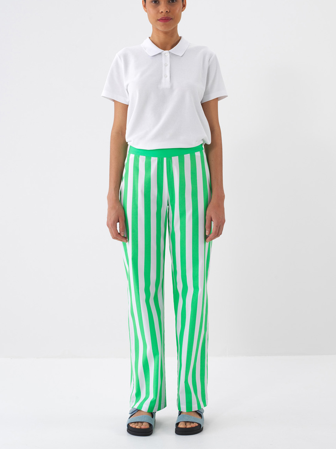 Yeşil Pamuk Dokulu Regular Fit Pantolon