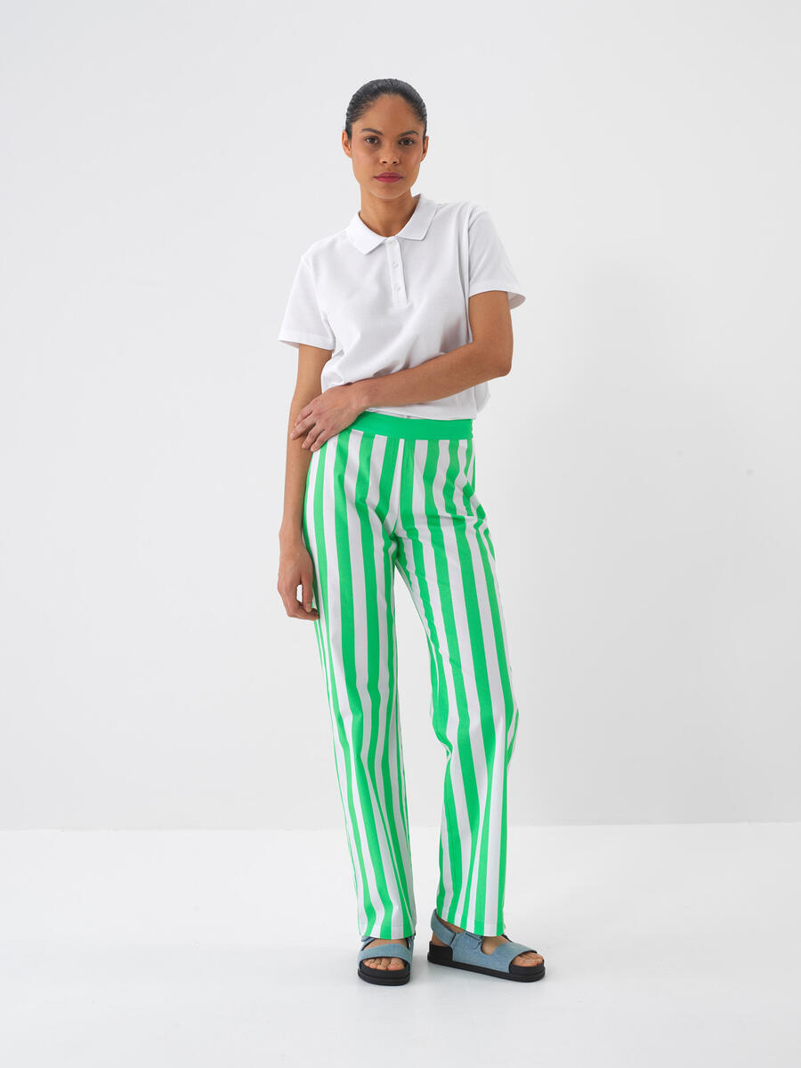 Yeşil Pamuk Dokulu Regular Fit Pantolon - 1