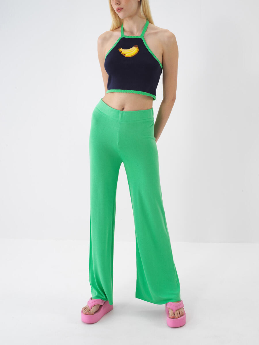 Yeşil Doğal Dökümlü Regular Fit Pantolon - 3