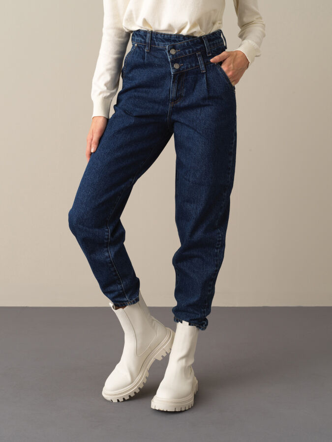Mavi Oversize Pamuk Denim Pantolon - 1