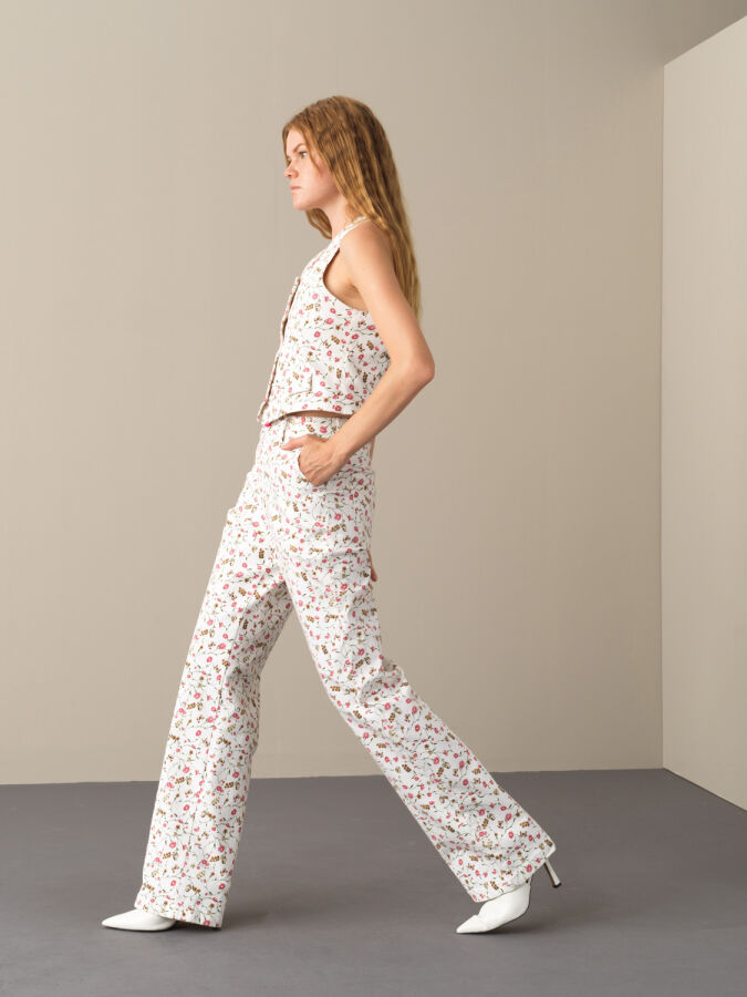 Pembe Pamuk Dokulu Oversize Desenli Pantolon - Xint