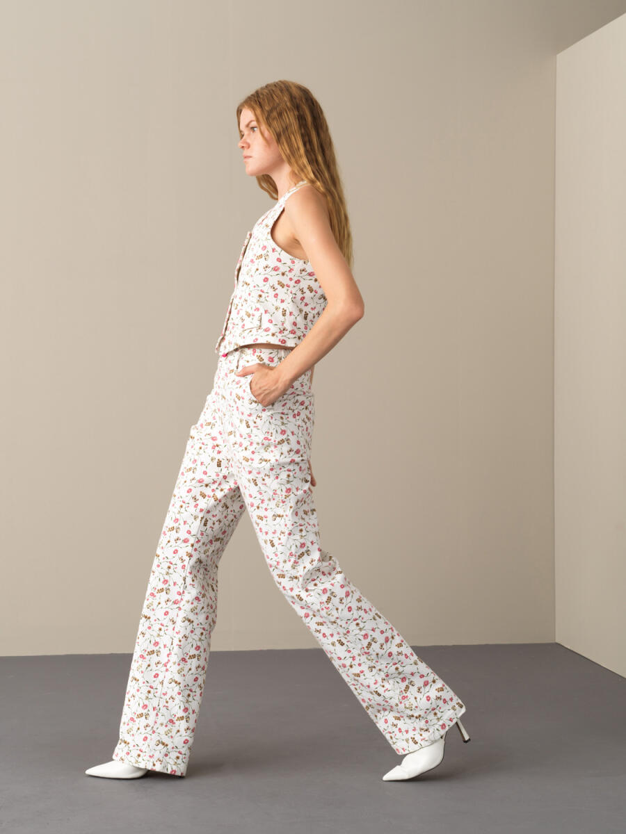 Pembe Pamuk Dokulu Oversize Desenli Pantolon - 2