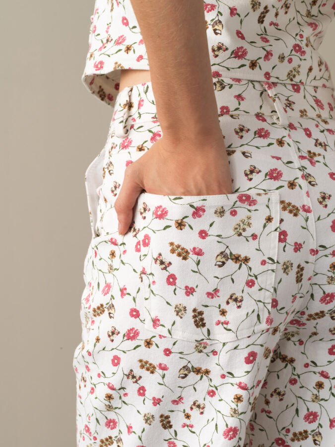 Pembe Pamuk Dokulu Oversize Desenli Pantolon - Xint