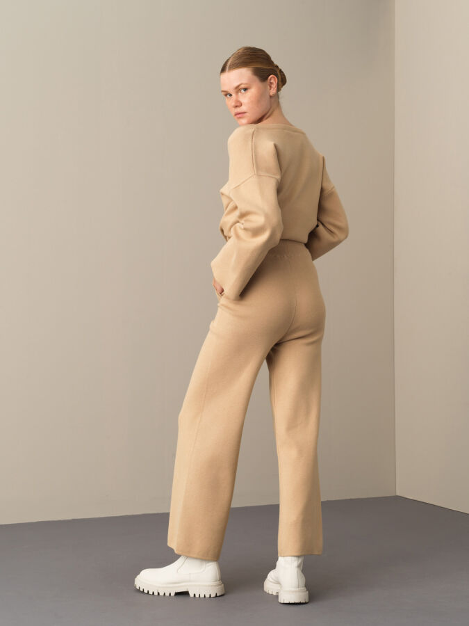 Bej Regular Fit Triko Pantolon - 4